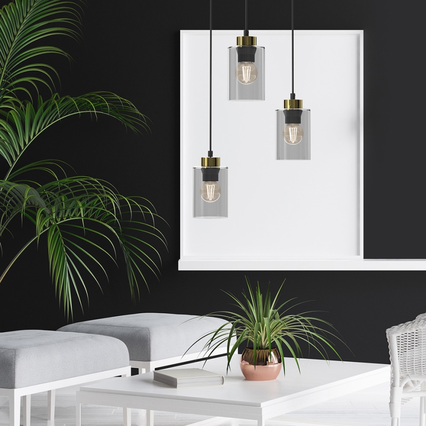 Chandelier on a string CHIC 3xE27/60W/230V black/grey