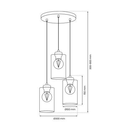 Chandelier on a string CHIC 3xE27/60W/230V black/grey