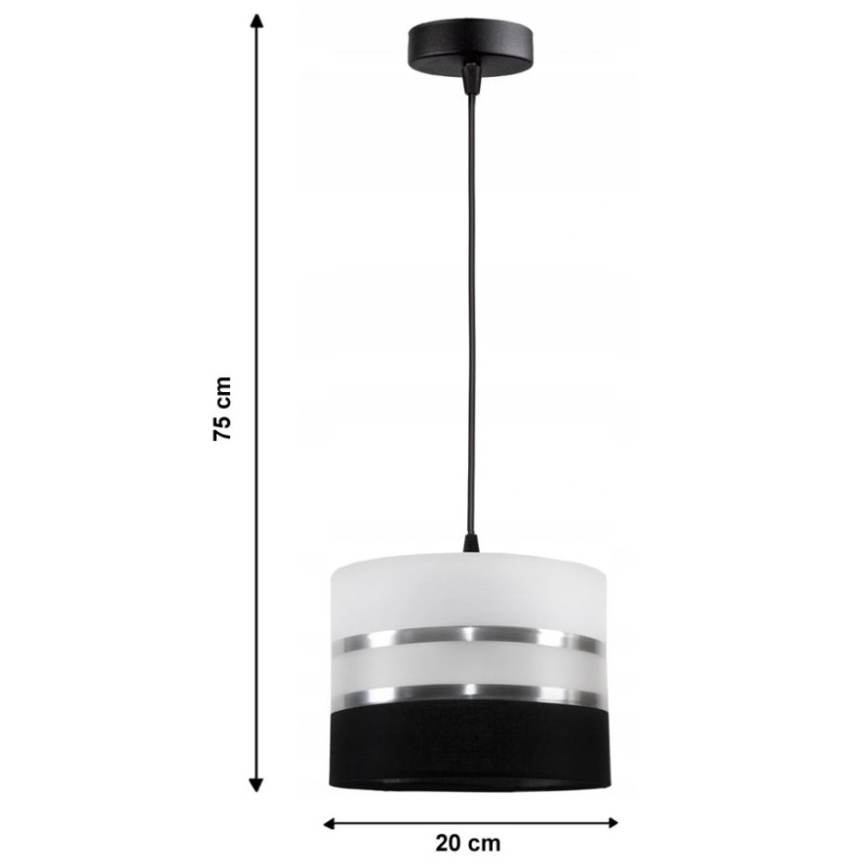 Chandelier on a string CORAL 1xE27/60W/230V black and white
