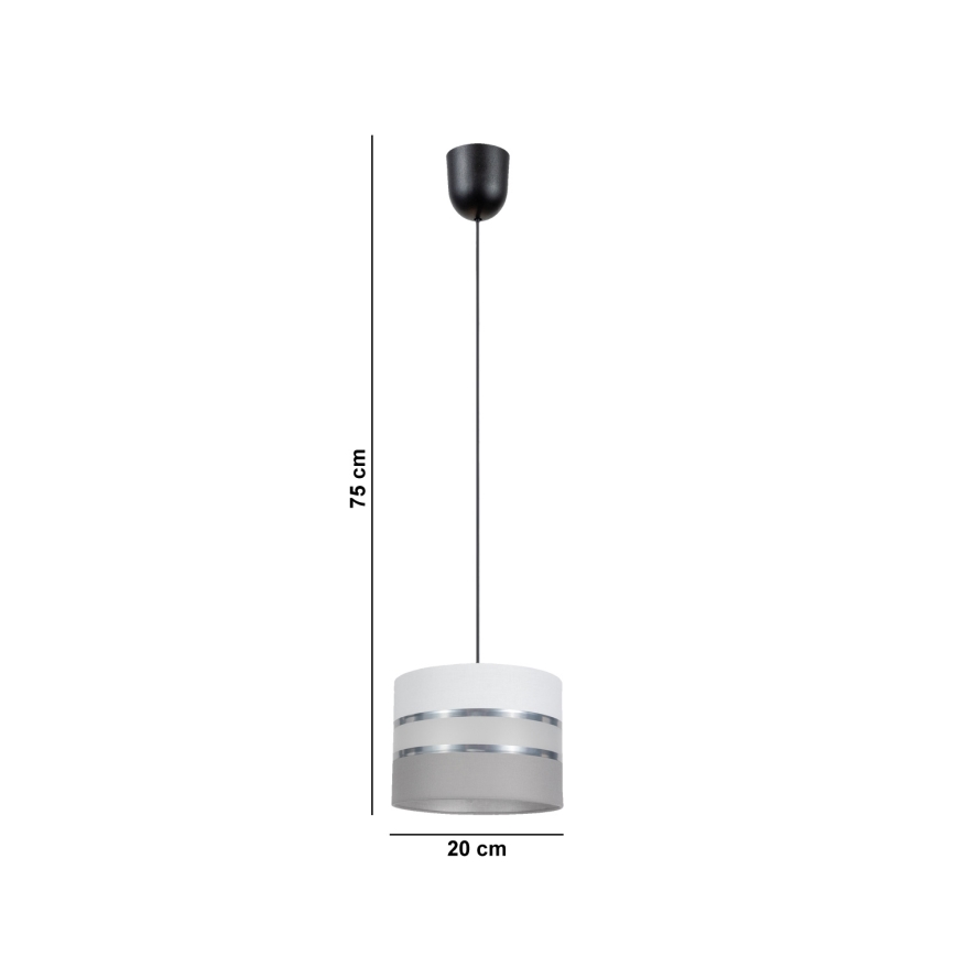 Chandelier on a string CORAL 1xE27/60W/230V d. 20 cm white/grey