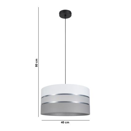 Chandelier on a string CORAL 1xE27/60W/230V d. 40 cm white/grey
