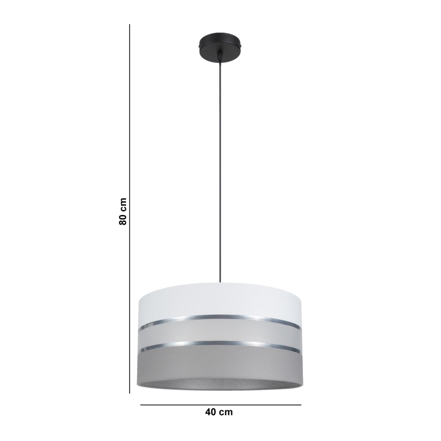 Chandelier on a string CORAL 1xE27/60W/230V d. 40 cm white/grey