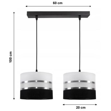 Chandelier on a string CORAL 2xE27/60W/230V black and white