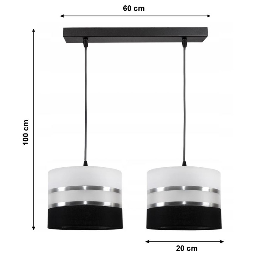 Chandelier on a string CORAL 2xE27/60W/230V black and white