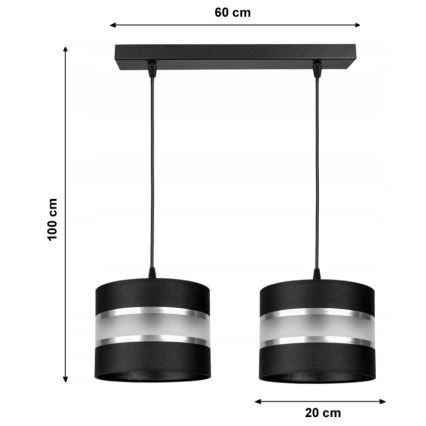 Chandelier on a string CORAL 2xE27/60W/230V black