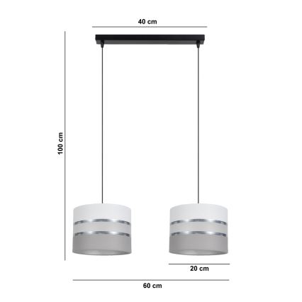 Chandelier on a string CORAL 2xE27/60W/230V white/grey