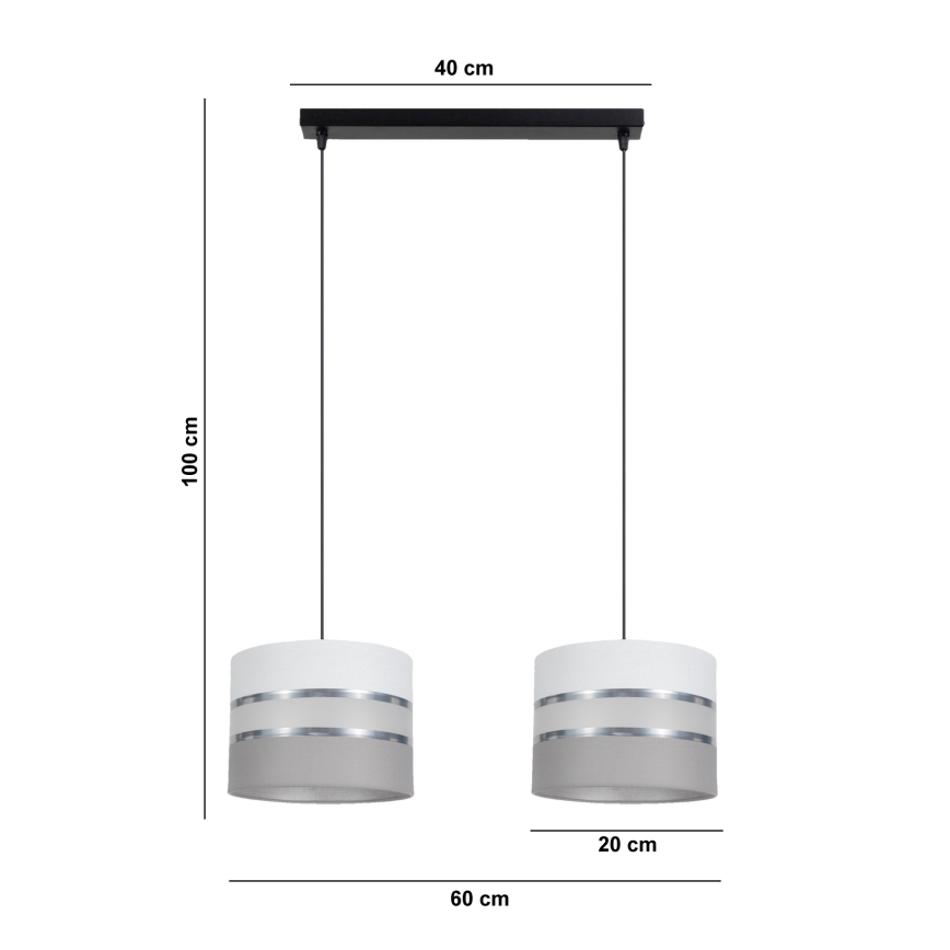 Chandelier on a string CORAL 2xE27/60W/230V white/grey