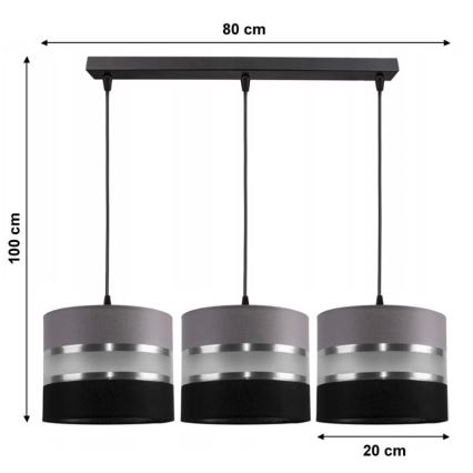 Chandelier on a string CORAL 3xE27/60W/230V black and grey