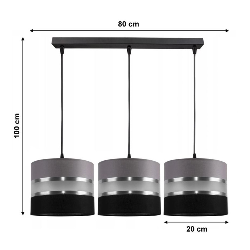 Chandelier on a string CORAL 3xE27/60W/230V black and grey