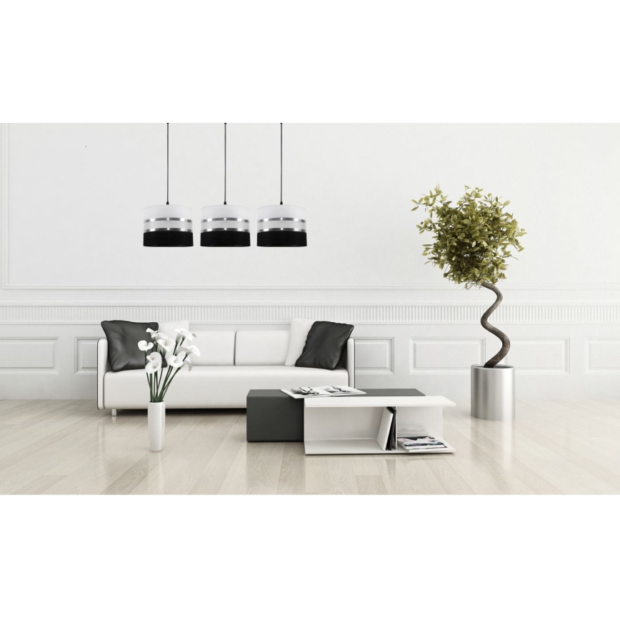 Chandelier on a string CORAL 3xE27/60W/230V black and white