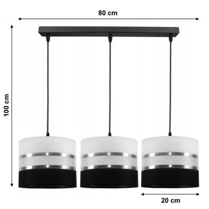Chandelier on a string CORAL 3xE27/60W/230V black and white