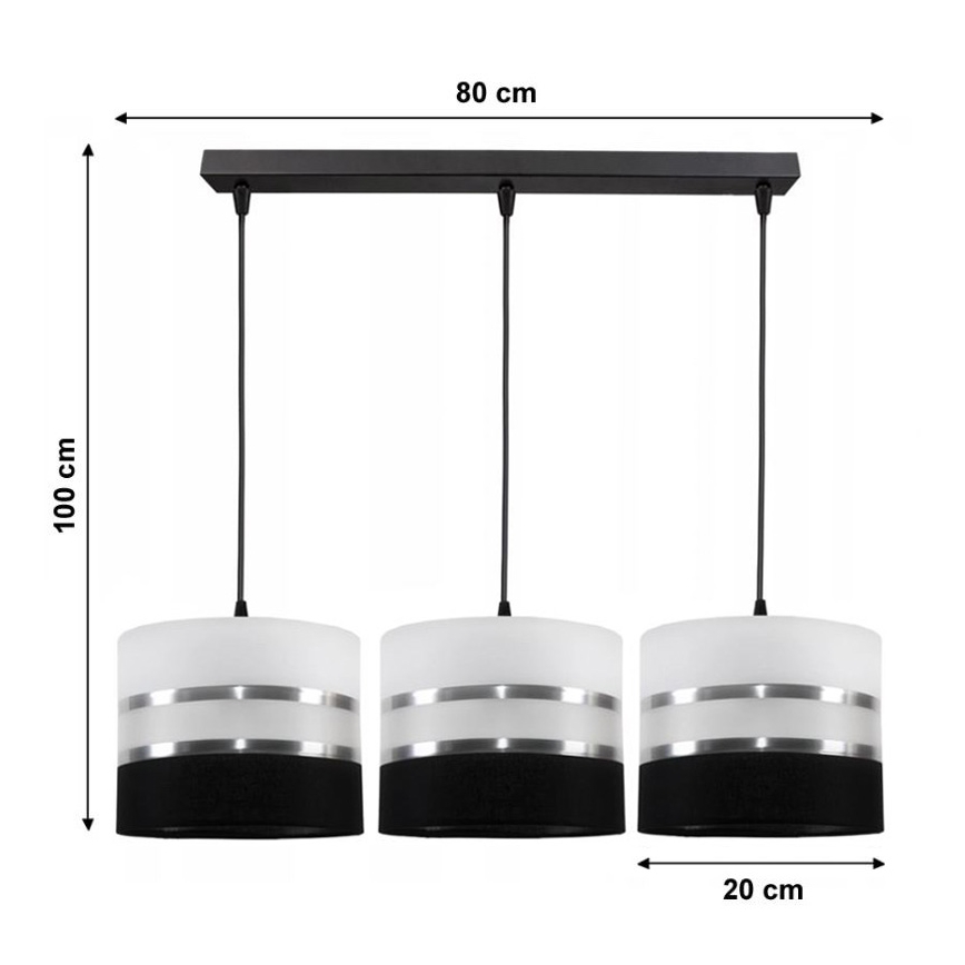 Chandelier on a string CORAL 3xE27/60W/230V black and white