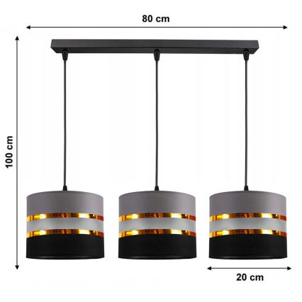 Chandelier on a string CORAL 3xE27/60W/230V black/grey