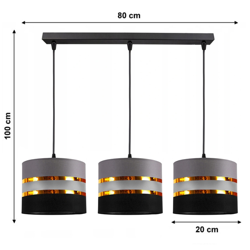 Chandelier on a string CORAL 3xE27/60W/230V black/grey