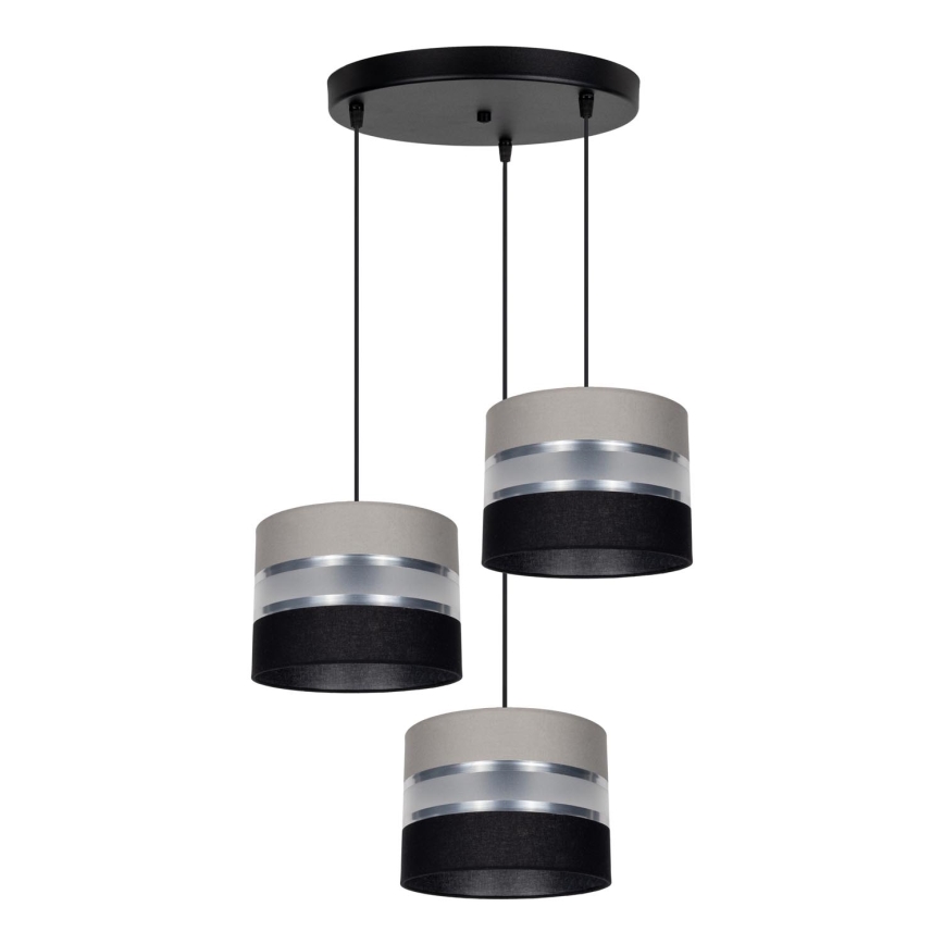 Chandelier on a string CORAL 3xE27/60W/230V black/grey/matte chrome d. 45 cm
