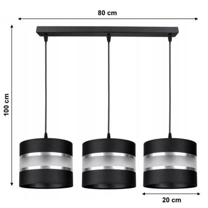 Chandelier on a string CORAL 3xE27/60W/230V black