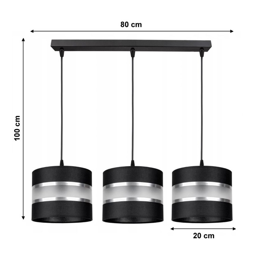 Chandelier on a string CORAL 3xE27/60W/230V black