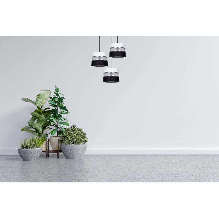 Chandelier on a string CORAL 3xE27/60W/230V black/white/matte chrome d. 45 cm