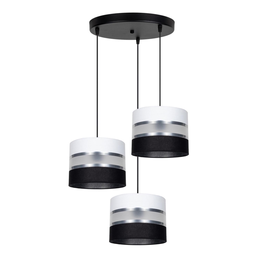 Chandelier on a string CORAL 3xE27/60W/230V black/white/matte chrome d. 45 cm