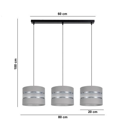 Chandelier on a string CORAL 3xE27/60W/230V grey