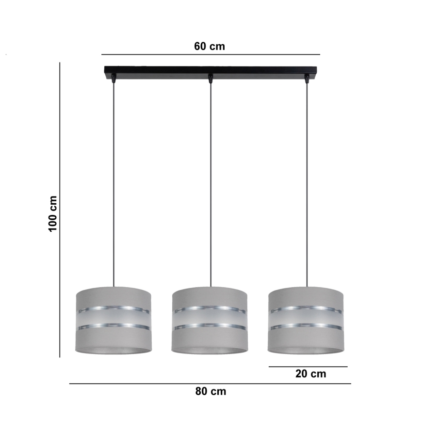 Chandelier on a string CORAL 3xE27/60W/230V grey