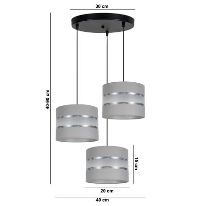 Chandelier on a string CORAL 3xE27/60W/230V grey