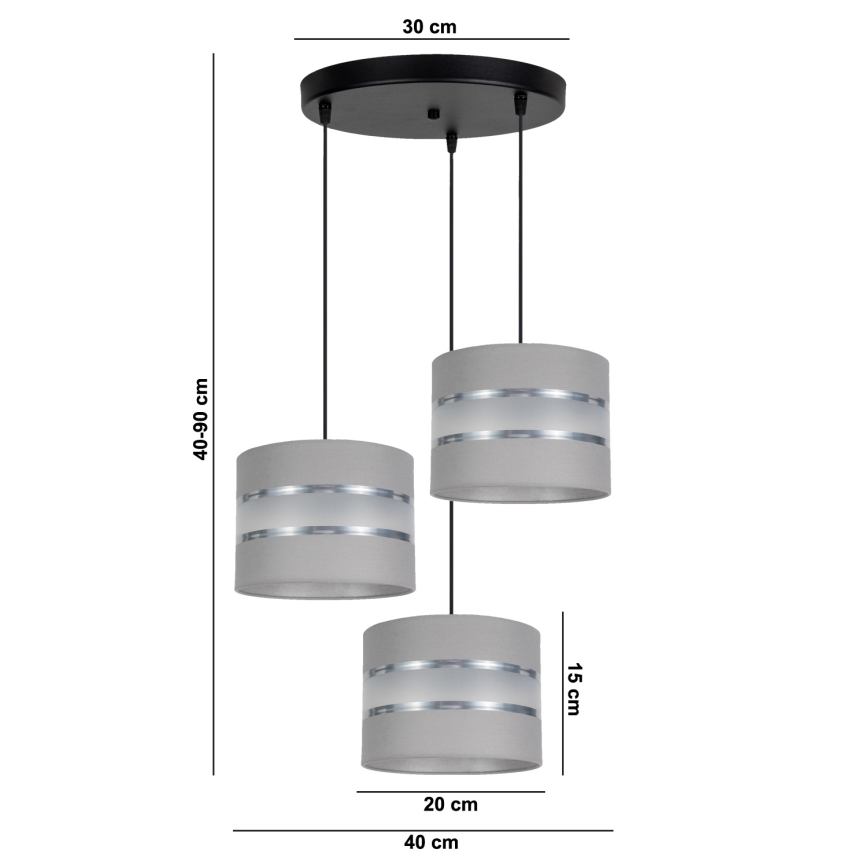 Chandelier on a string CORAL 3xE27/60W/230V grey