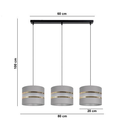Chandelier on a string CORAL 3xE27/60W/230V grey