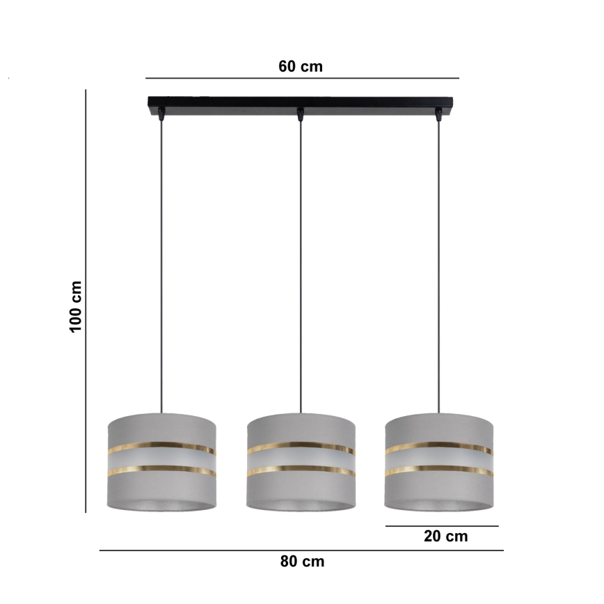 Chandelier on a string CORAL 3xE27/60W/230V grey