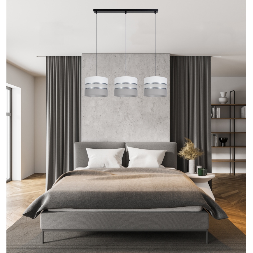 Chandelier on a string CORAL 3xE27/60W/230V white/grey