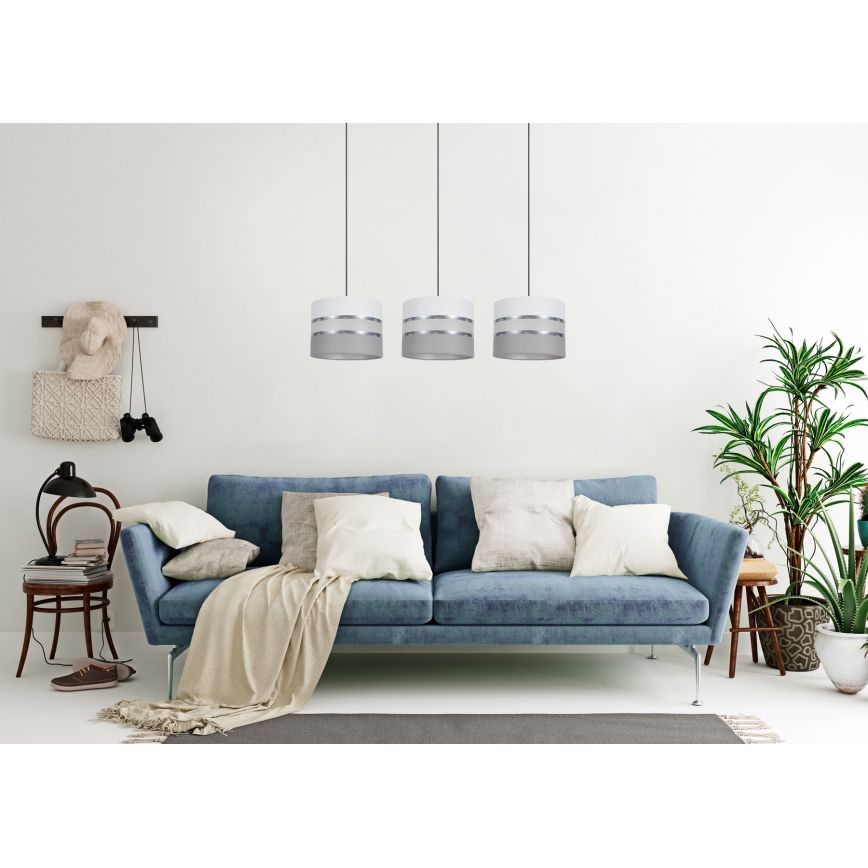 Chandelier on a string CORAL 3xE27/60W/230V white/grey