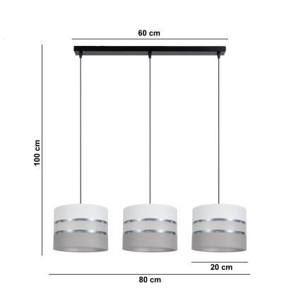 Chandelier on a string CORAL 3xE27/60W/230V white/grey