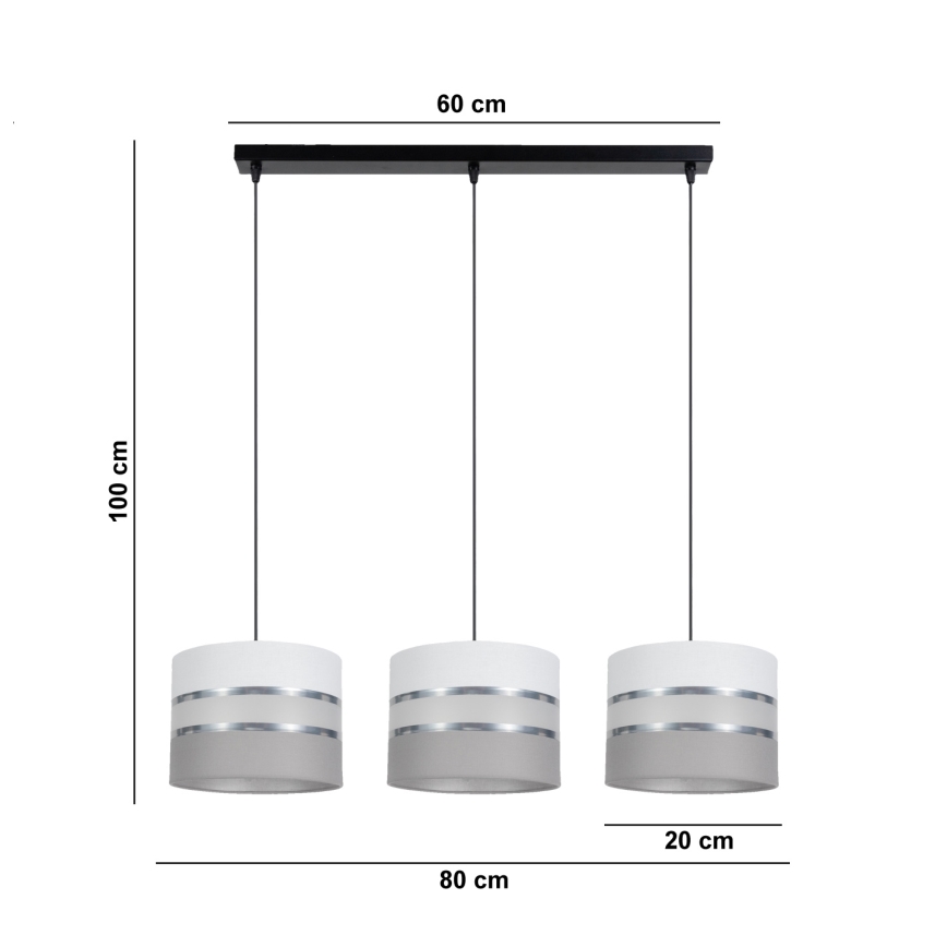 Chandelier on a string CORAL 3xE27/60W/230V white/grey