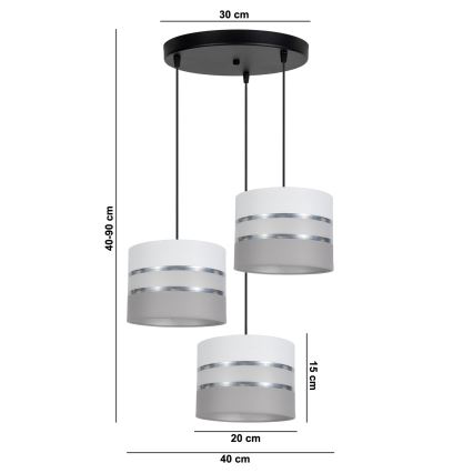 Chandelier on a string CORAL 3xE27/60W/230V white/grey