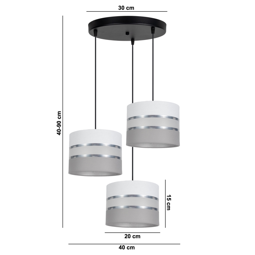 Chandelier on a string CORAL 3xE27/60W/230V white/grey