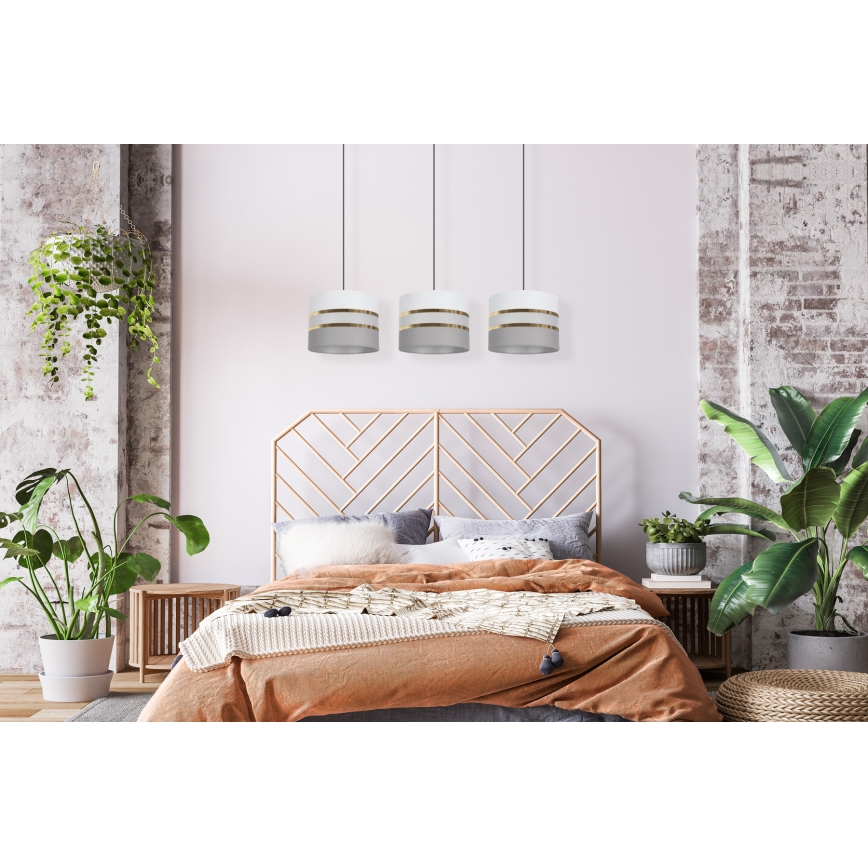 Chandelier on a string CORAL 3xE27/60W/230V white/grey