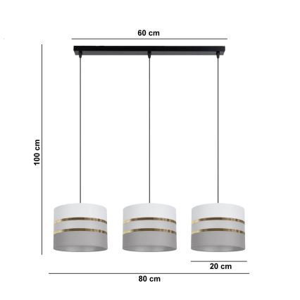 Chandelier on a string CORAL 3xE27/60W/230V white/grey