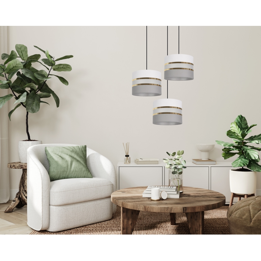 Chandelier on a string CORAL 3xE27/60W/230V white/grey
