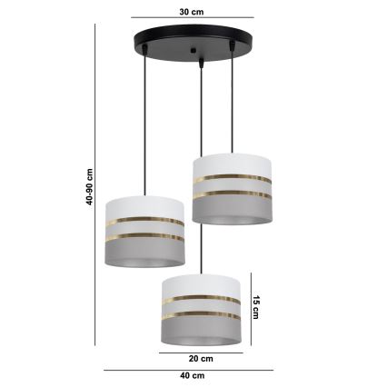 Chandelier on a string CORAL 3xE27/60W/230V white/grey