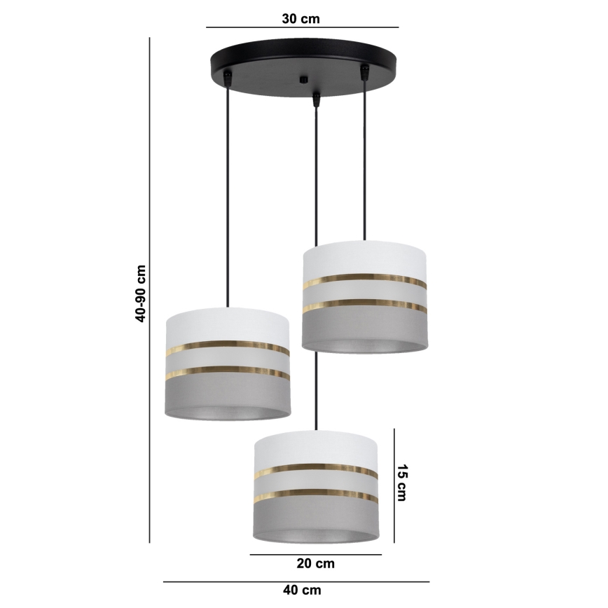 Chandelier on a string CORAL 3xE27/60W/230V white/grey