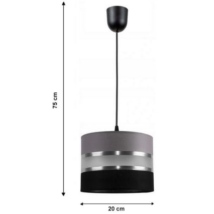 Chandelier on a string CORAL S 1xE27/60W/230V black and grey