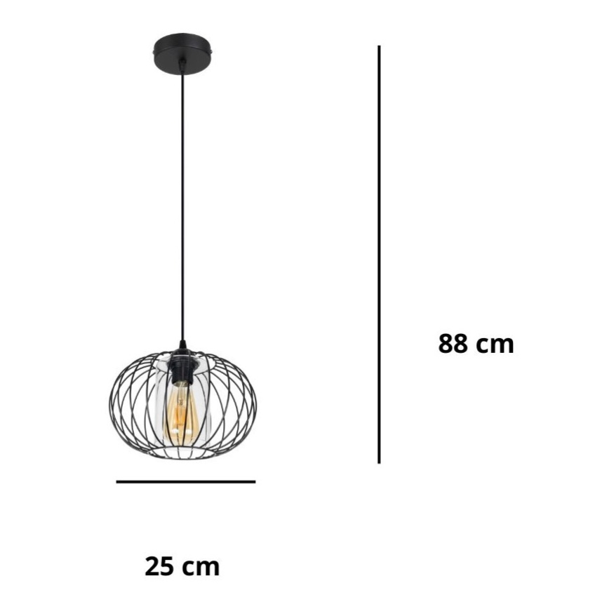 Chandelier on a string CORRINI 1xE27/60W/230V d. 25 cm black/clear
