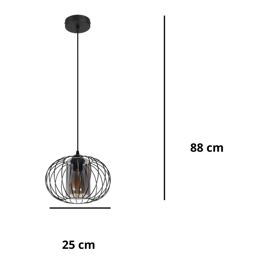 Chandelier on a string CORRINI 1xE27/60W/230V d. 25 cm black/grey