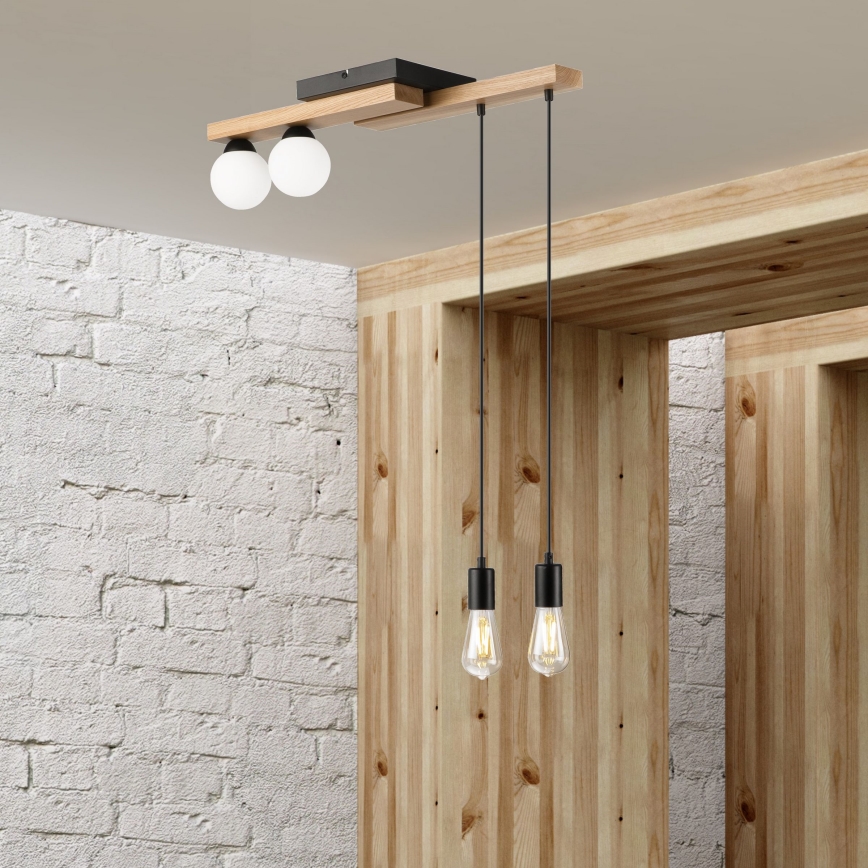 Chandelier on a string CORTINA 2xE27/15W/230V + 2xG9/5W/230V black/oak
