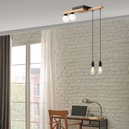 Chandelier on a string CORTINA 2xE27/15W/230V + 2xG9/5W/230V black/oak