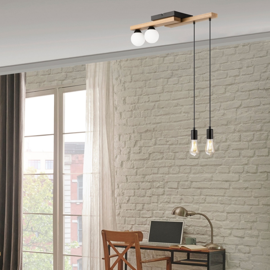 Chandelier on a string CORTINA 2xE27/15W/230V + 2xG9/5W/230V black/oak