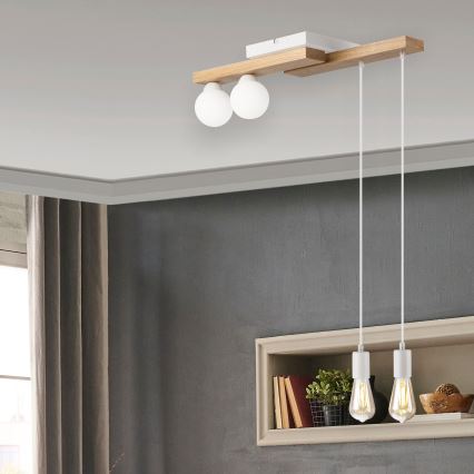 Chandelier on a string CORTINA 2xE27/15W/230V + 2xG9/5W/230V white/oak