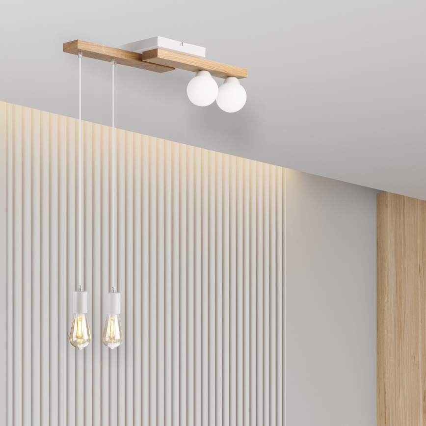 Chandelier on a string CORTINA 2xE27/15W/230V + 2xG9/5W/230V white/oak