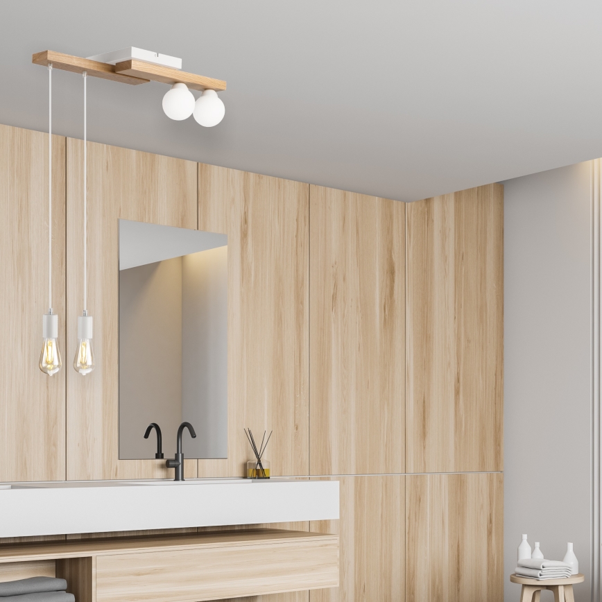 Chandelier on a string CORTINA 2xE27/15W/230V + 2xG9/5W/230V white/oak