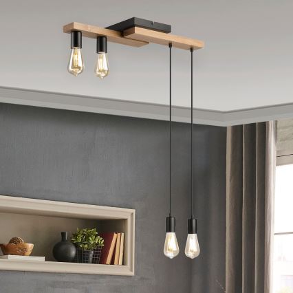 Chandelier on a string CORTINA 4xE27/15W/230V black/oak